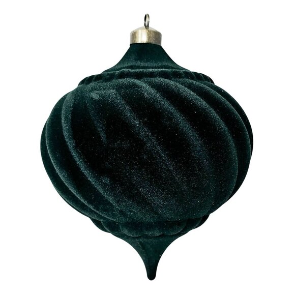 Oversized Green Flocked Teardrop Christmas Ornaments, Set of 2 - Picture 2 of 4
